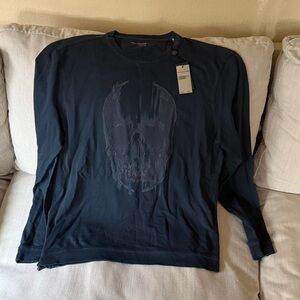 John Varvatos Dark Blue Skull Graphic Long Sleeve Shirt